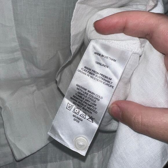 Quince White Linen Short Sleeve Shirt Women’s Size Large Button Front Top - Picture 5 of 7